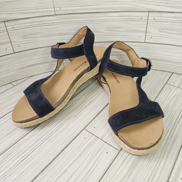 Lucky Brand Gabrien Suede Espadrille Sandals in Blue and Tan Size 6 - Picture 2 of 10